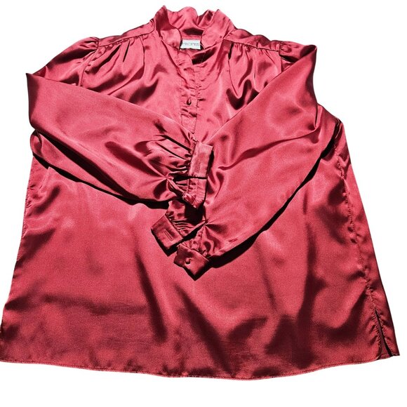 Prophecy Women’s Red Satin Blouse XL Quiet Luxury, Fall Layers, Dark Academia - Picture 5 of 9